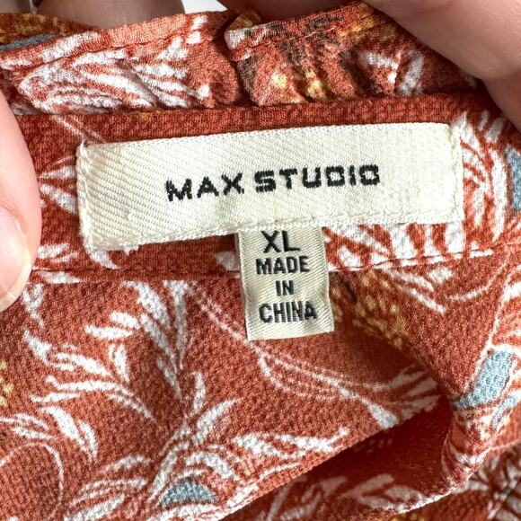 Max Studio Burnt Orange Floral Ruffled Tiered Smocked Maxi Dress Women's Size XL - Picture 10 of 11